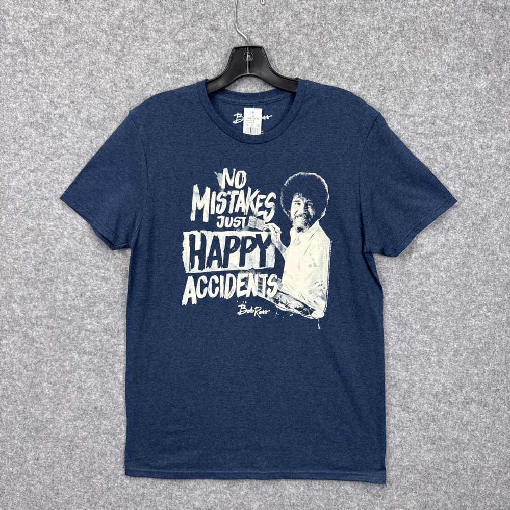 Bob Ross No Mistakes Just Happy Accidents Mens Medium Indigo Heather Graphic Tee